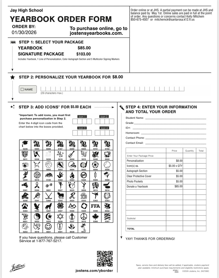 yearbook order form
