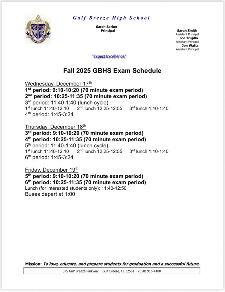 Fall 2025 Exam Schedule