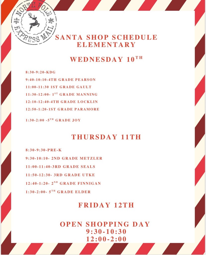 Santa Shop Schedule