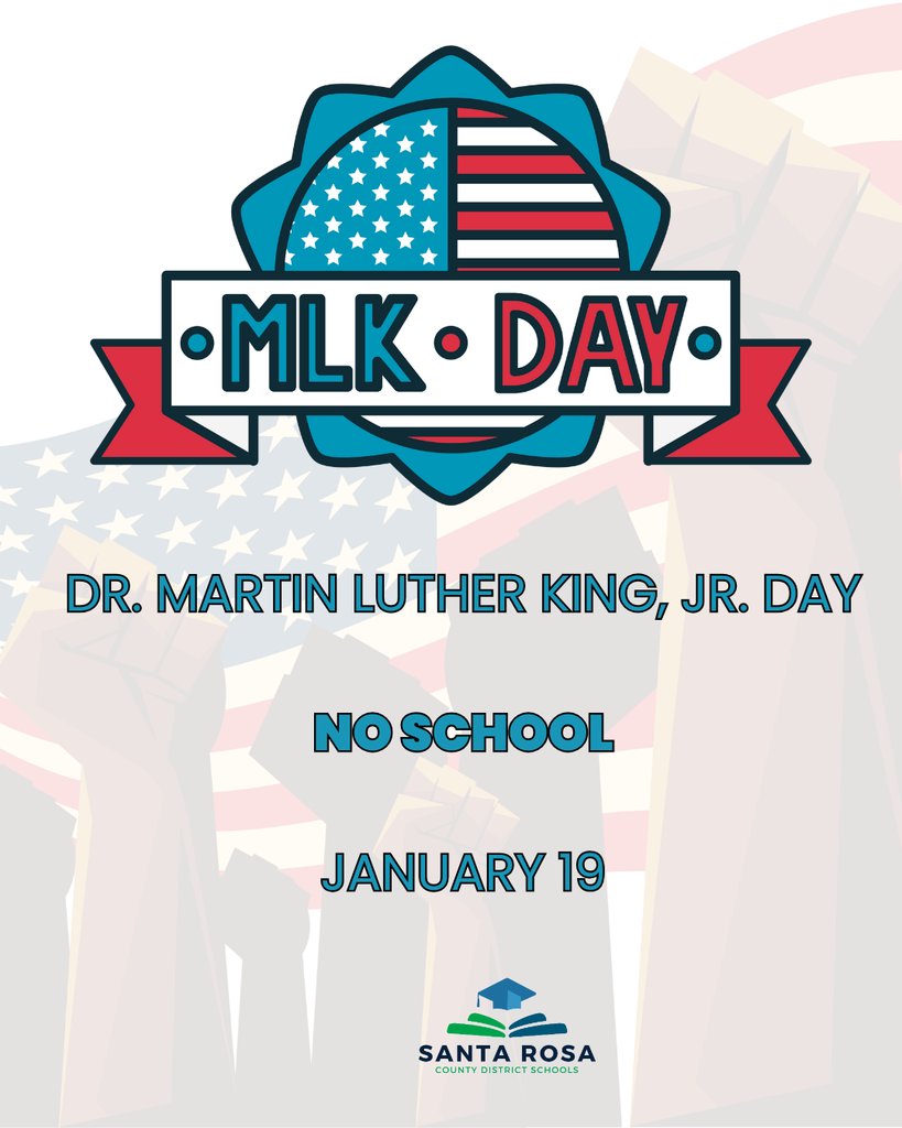 No School for January 19, 2026 in observance of Dr. Martin Luther King, Jr. Day.