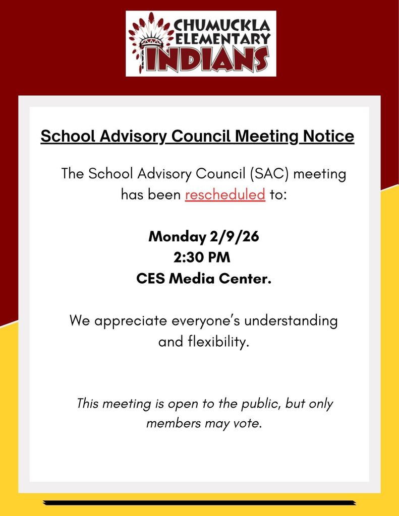 SAC Meeting Notice: Rescheduled for 2/9/26