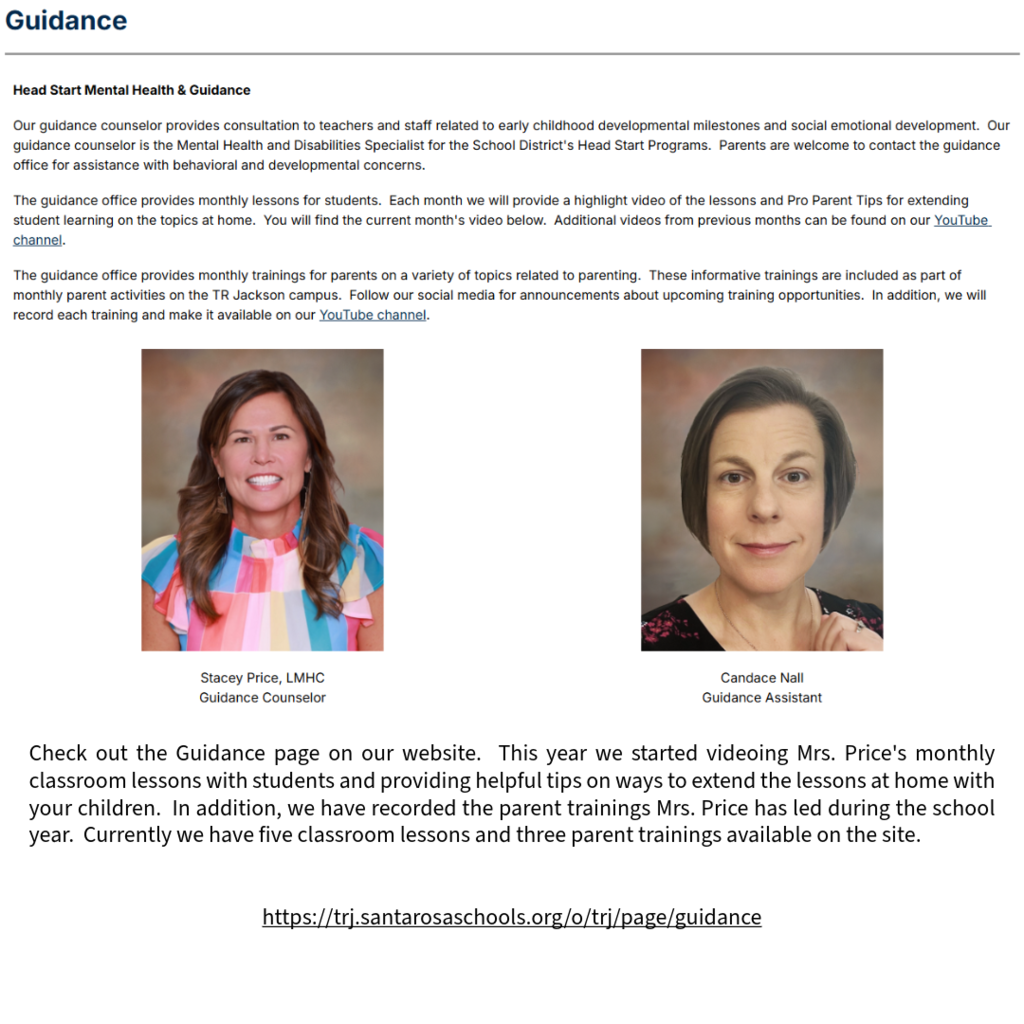 screen shot of our guidance web page