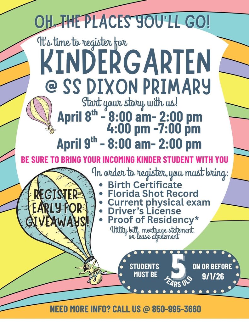 Kindergarten registration flyer, registration dates, 4/8 and 4/9!