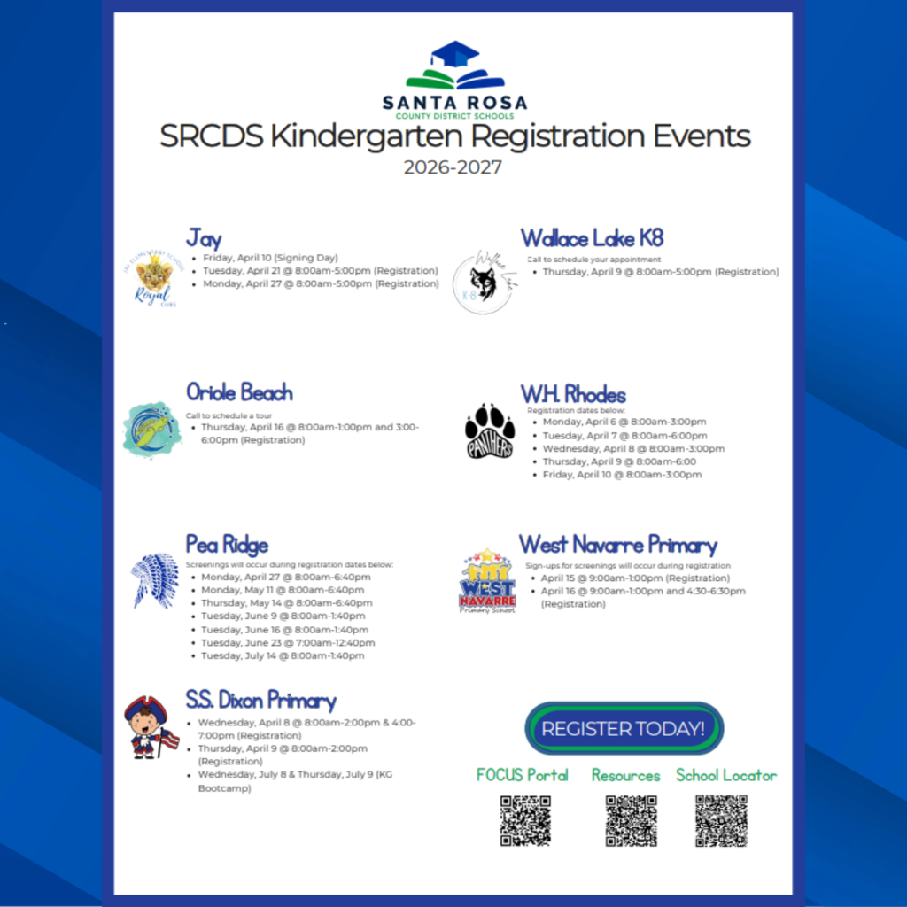 SRCDS Kindergarten Registration Information Flyers with registration dates 3
