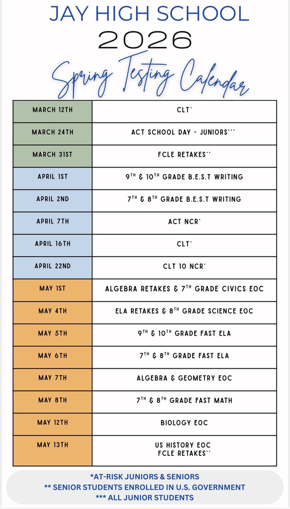 spring testing schedule