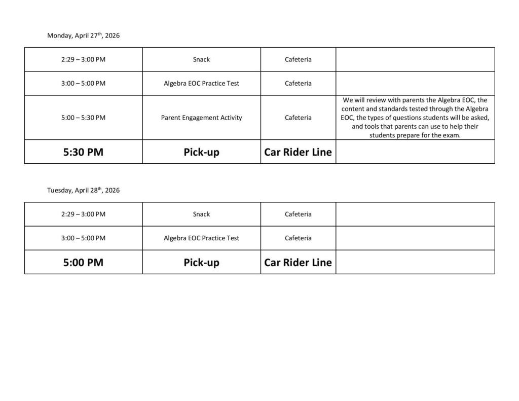 algebra EOC study sessions
