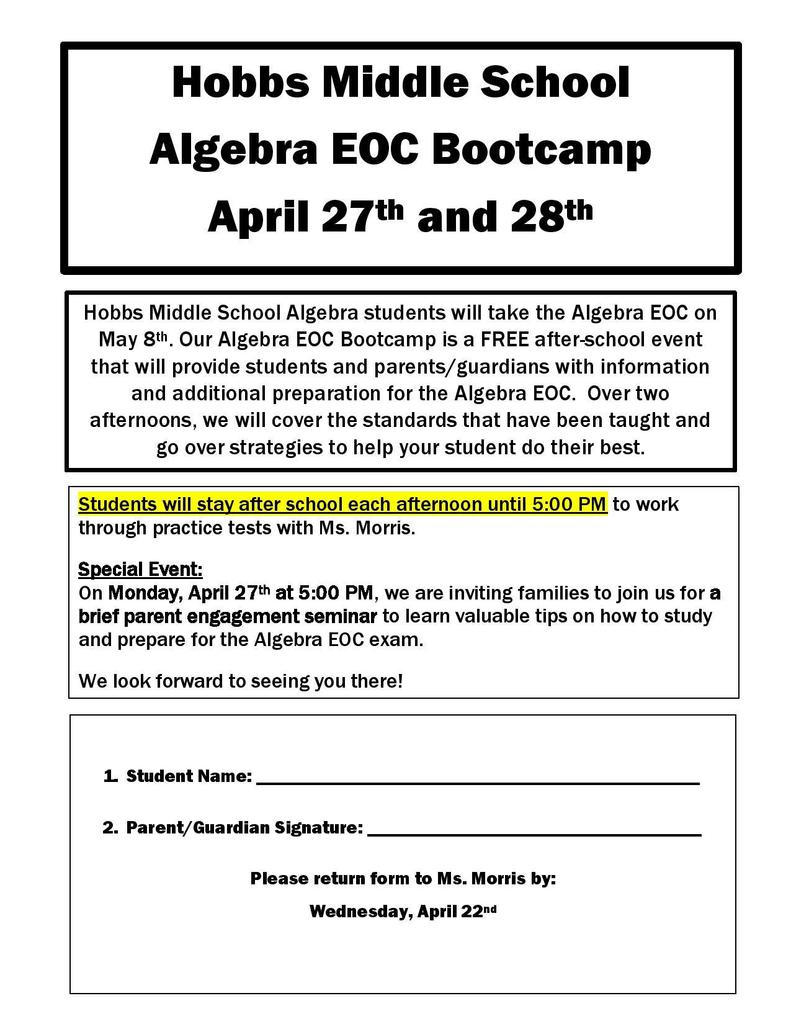 algebra EOC study sessions