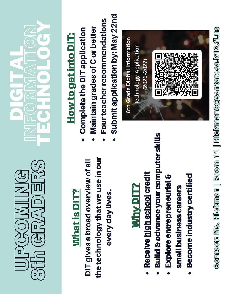 7th and 8th grade elective selection cards