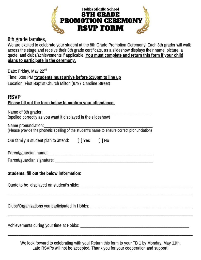 8th grade RSVP