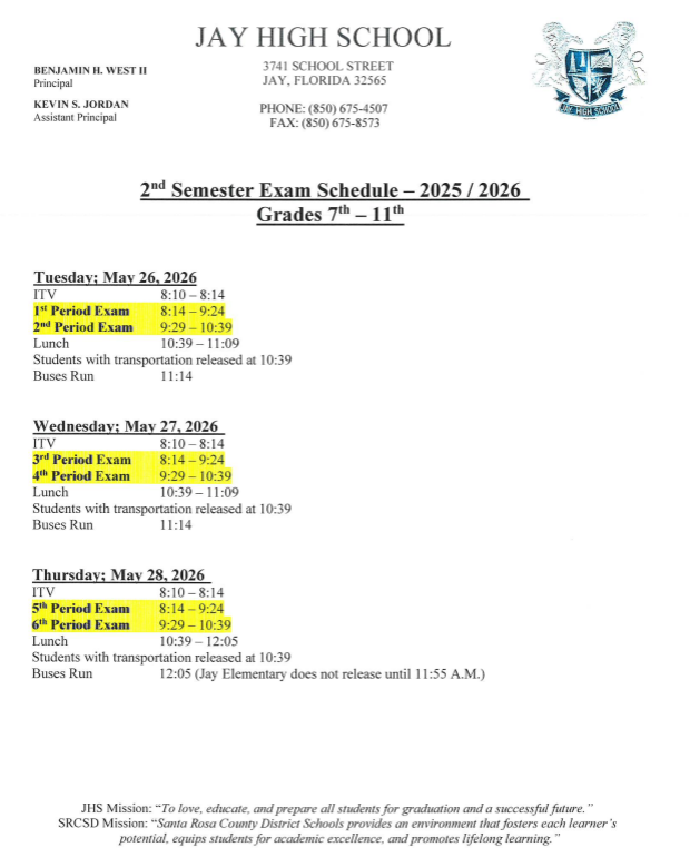Semester Exam Schedule 
