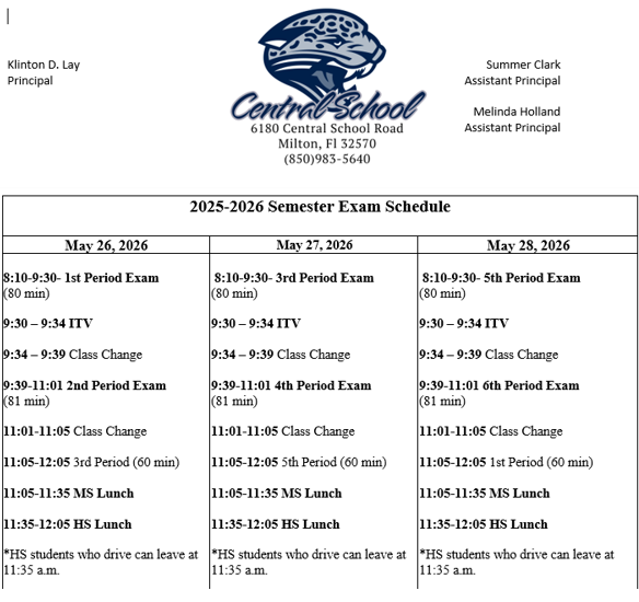 Final Exam Schedule 2026
