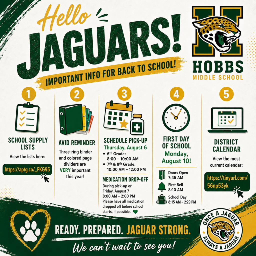 Hobbs Middle back to school reminders