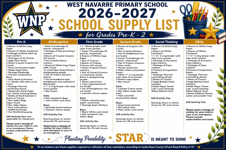 2026-2027 School Supply List