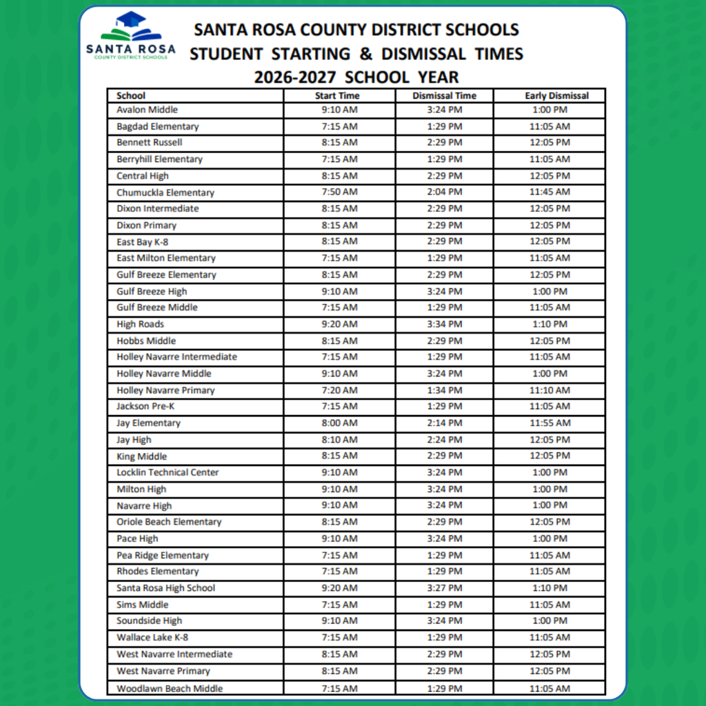 26-27 Start and Dismissal Times
