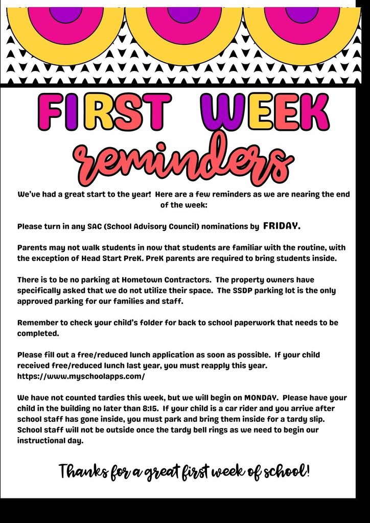 First Week Reminders