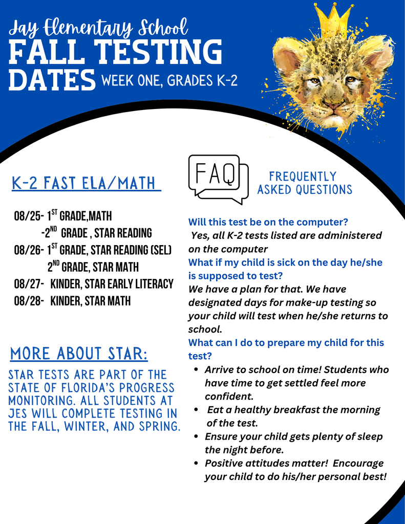 Flyer with testing dates