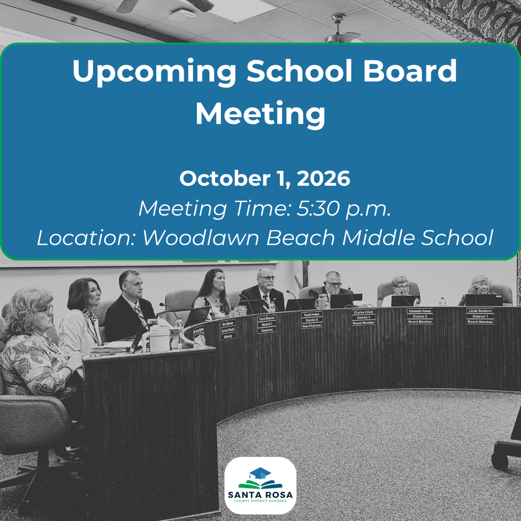October 1 Board Meeting - 5:30p.m. Woodlawn Beach Middle School