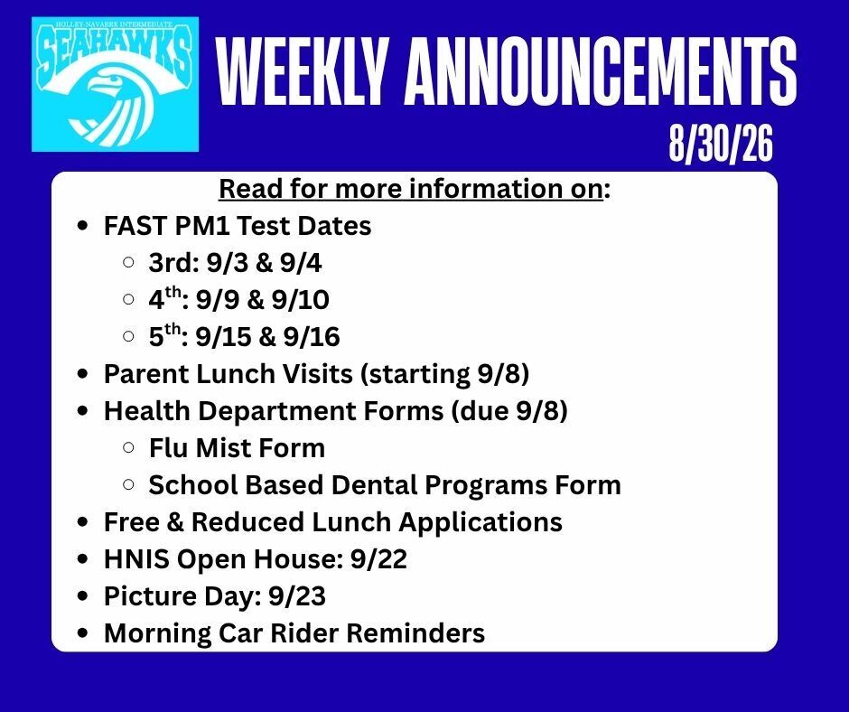 Announcements 8/30/26