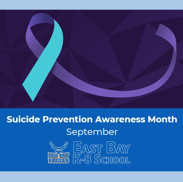 Purple and teal awareness ribbon recognizing September as Suicide Prevention Awareness Month at East Bay K-8 School.