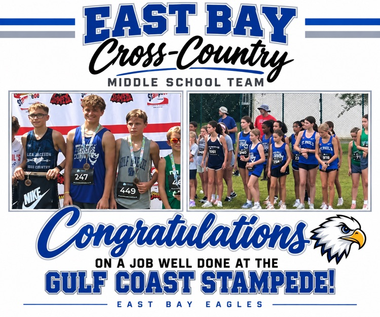 East Bay Middle School Cross Country athletes compete and celebrate with medals after a strong performance at the Gulf Coast Stampede.