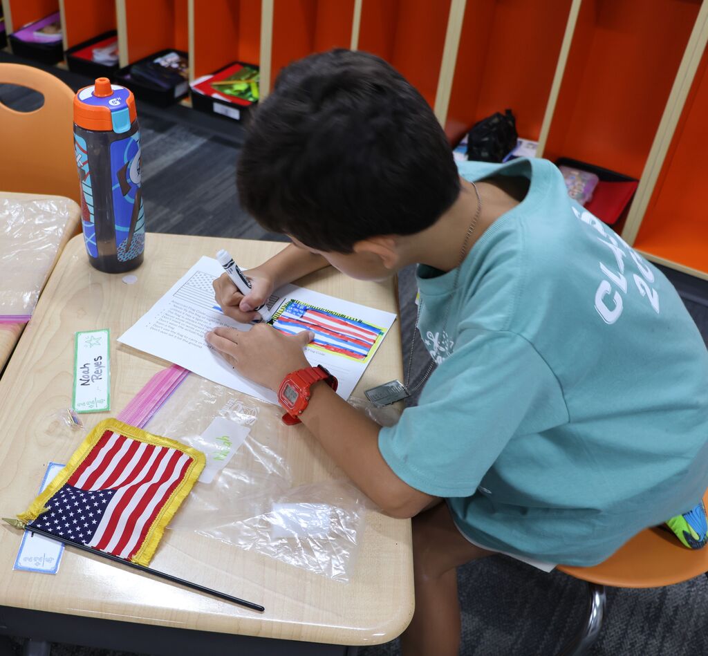 Student learning about the American Flag