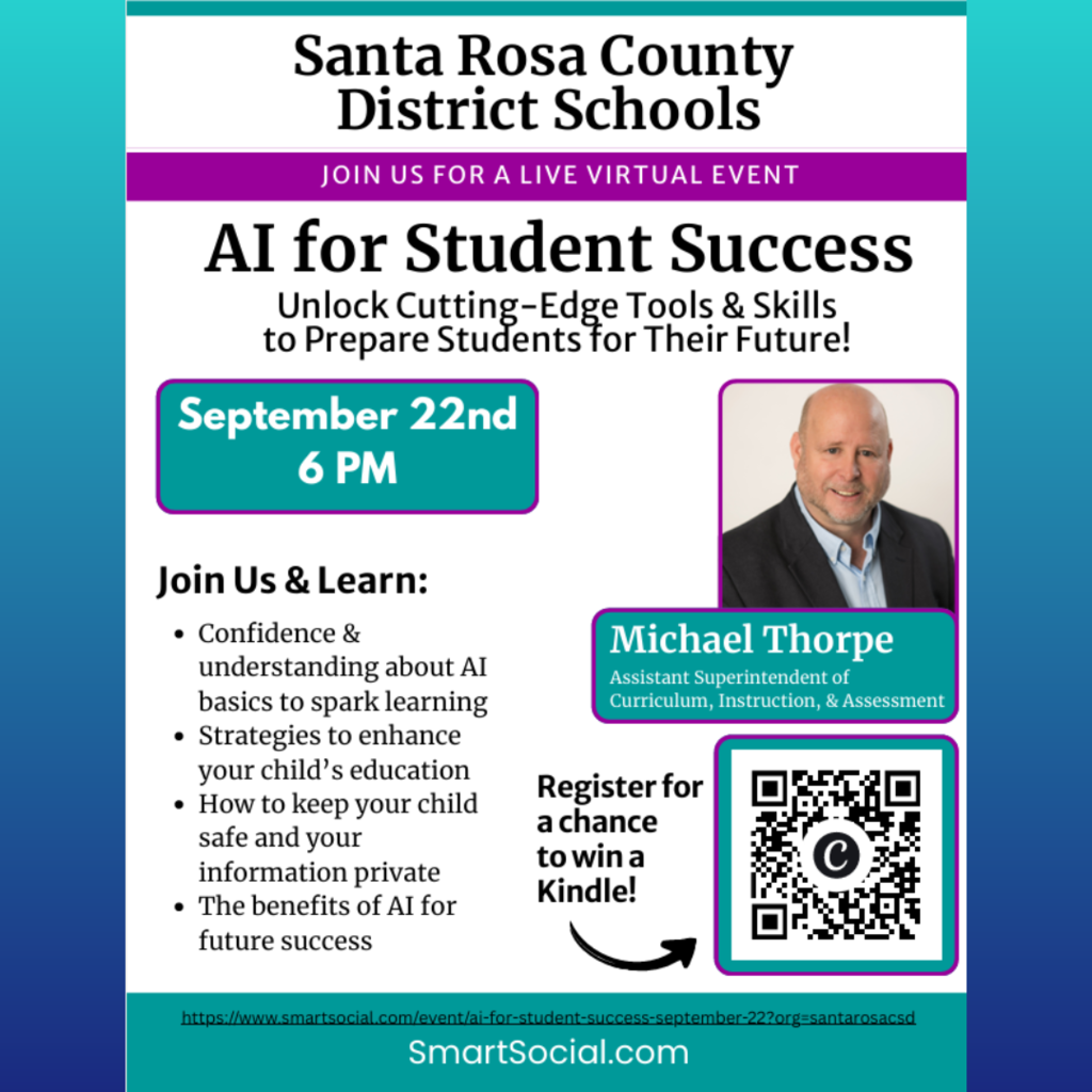 district flyer for AI for Student Success online parent training on Sept 22