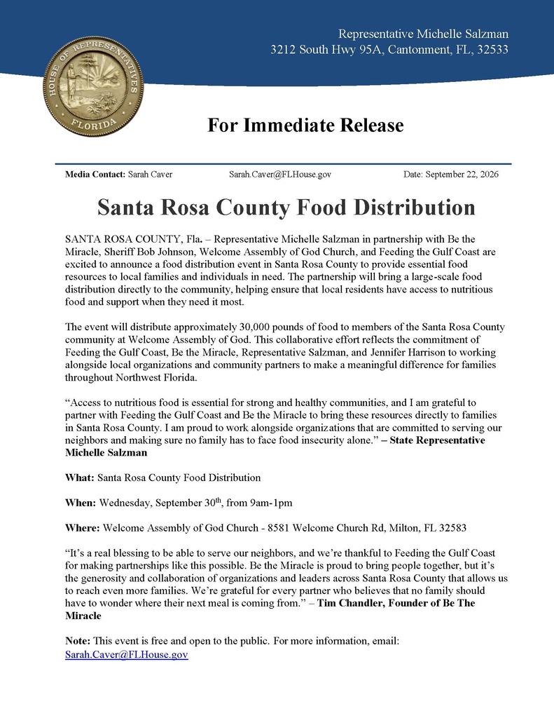 Santa Rosa County Food Distribution flyer