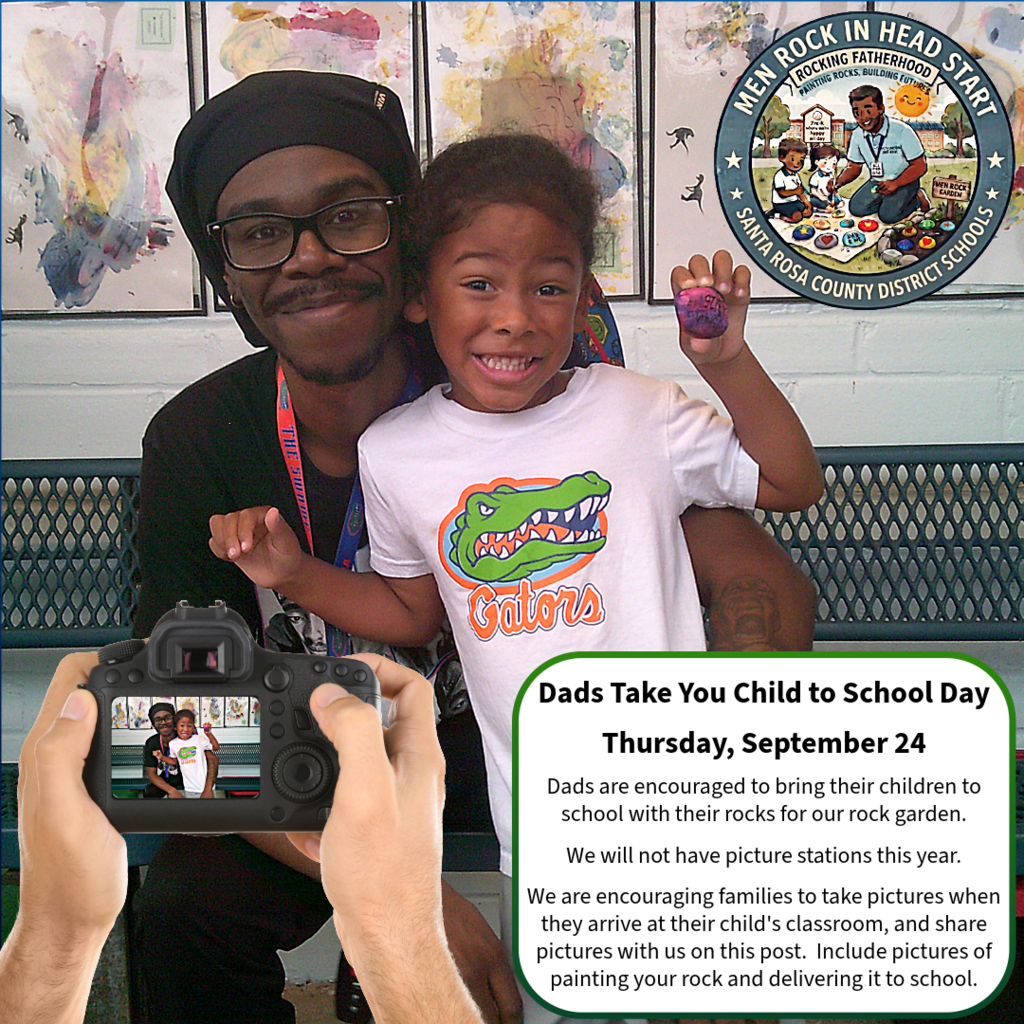 picture of a dad and child with a painted rock for our rock garden and information about Dads Take Your Child To School Day September 24 2026