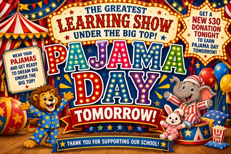 Learning Show Pajama day announcement, post has details 