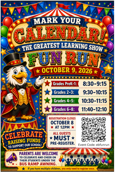 Circus styled AI graphic annoucing updated fun run day die to weather