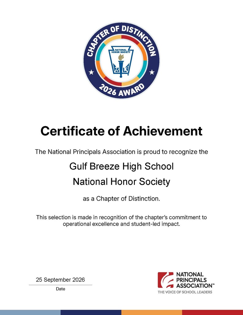 Gulf Breeze High School National Honor Society Certificate of Achievement