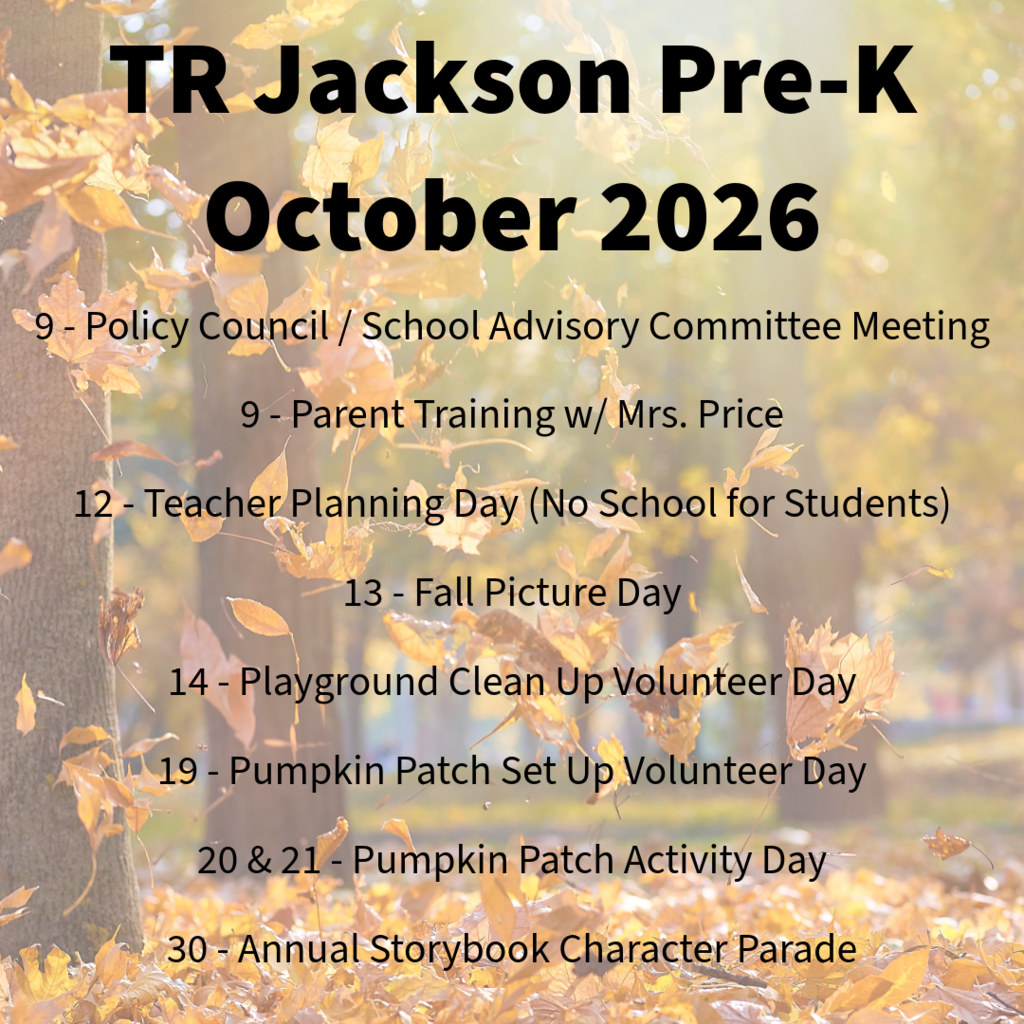 October Calendar of Activities at TRJ