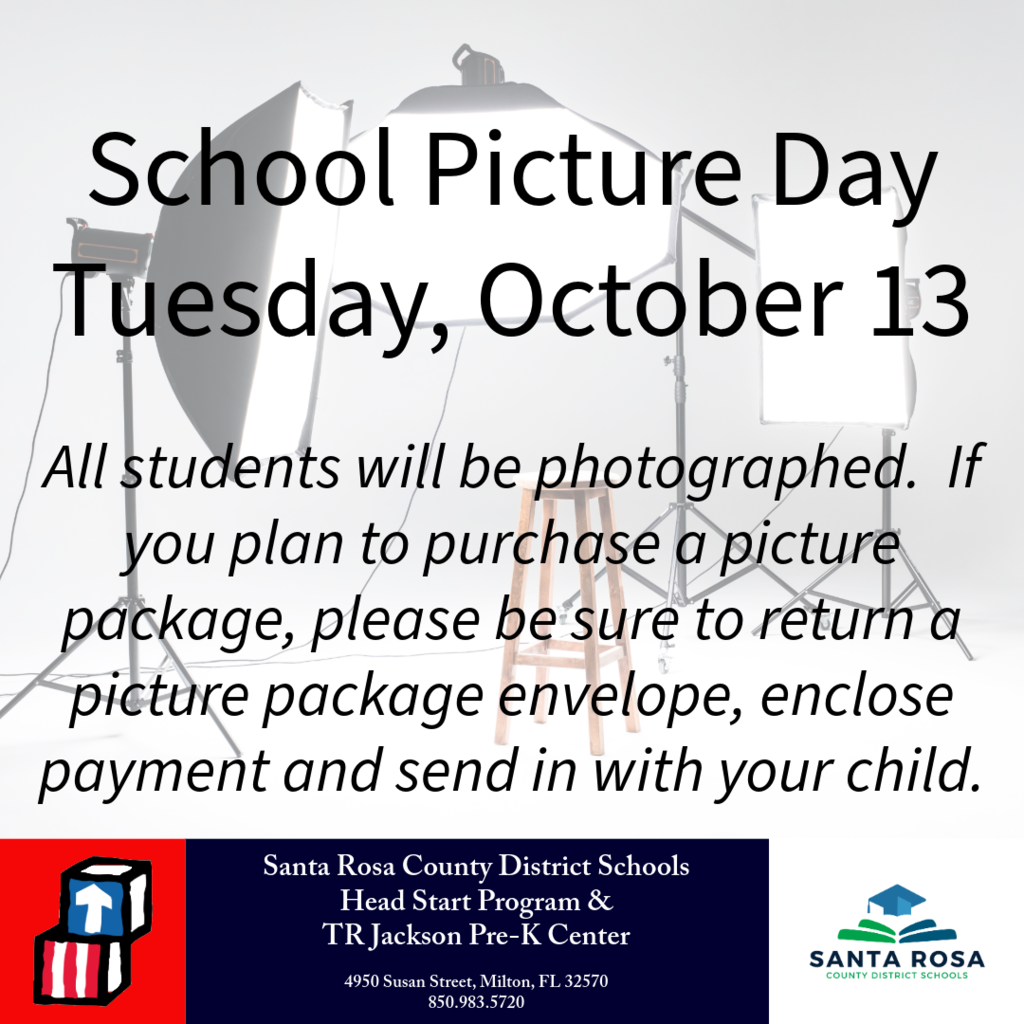 Photo of a picture studio announcing school picture day Tuesday, October 13