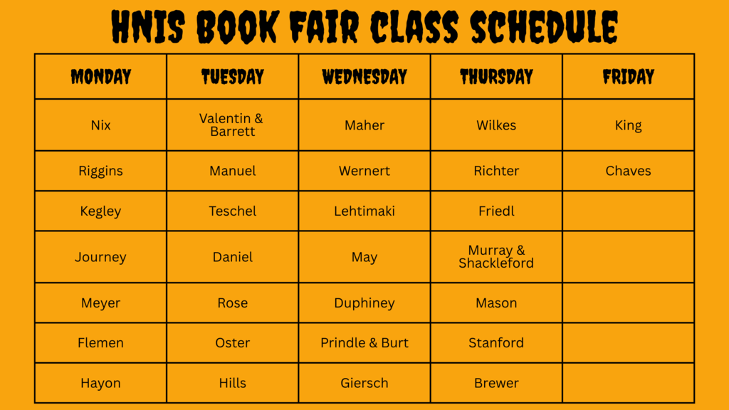 Book Fair Class Schedule