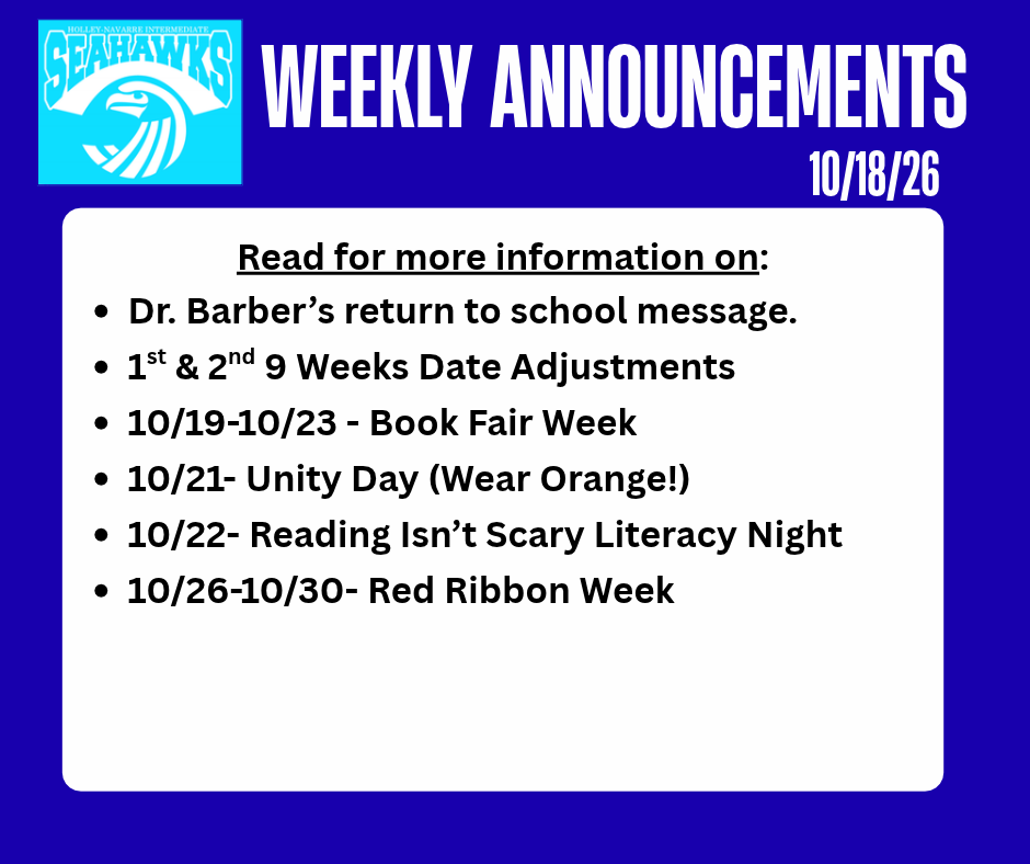 HNIS Weekly Announcements: 10/18/26