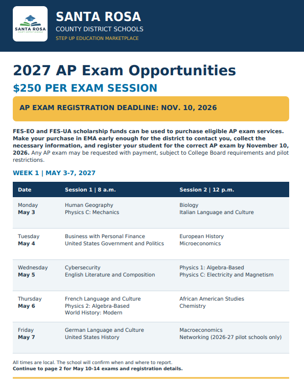2027 AP Exam Opportunities Page 1