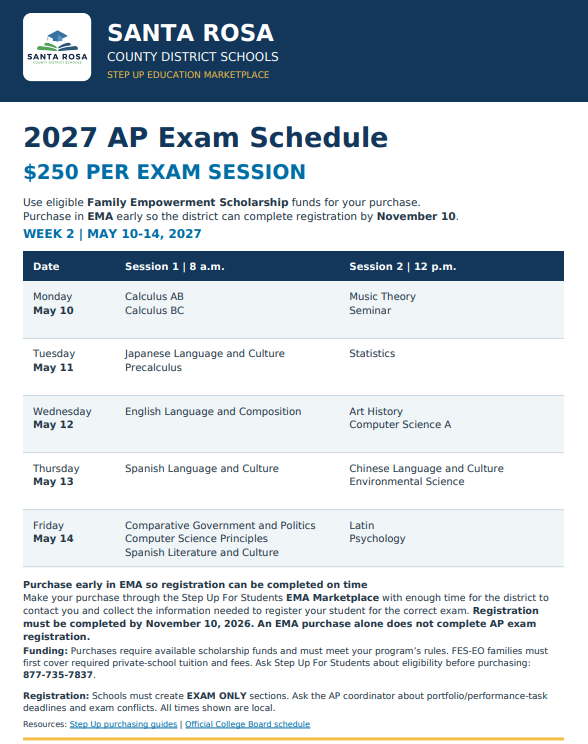 AP Exam Opportunities Page 2