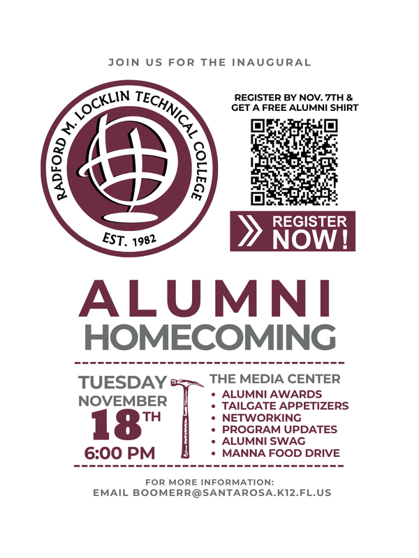 Alumni Homecoming Invitation Graphic - Tuesday November 18th - 6:00 PM - Media Center- Register here: https://forms.office.com/r/C4NcPuBpNQ