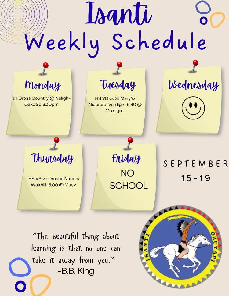 post of weekly events at Isanti Community School