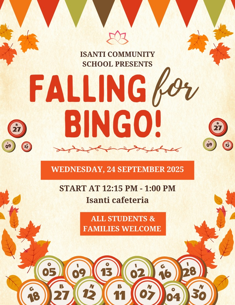 fall bingo poster 9/24/25 today at 12:15pm