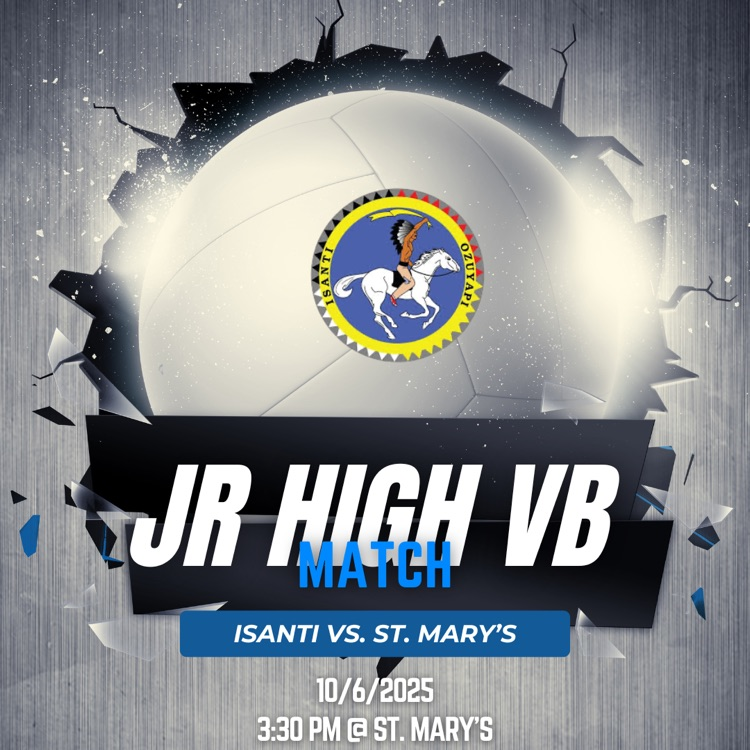 Image of a volleyball breaking through a window advertising our junior high volleyball match today at St. Mary’s 3:30 PM