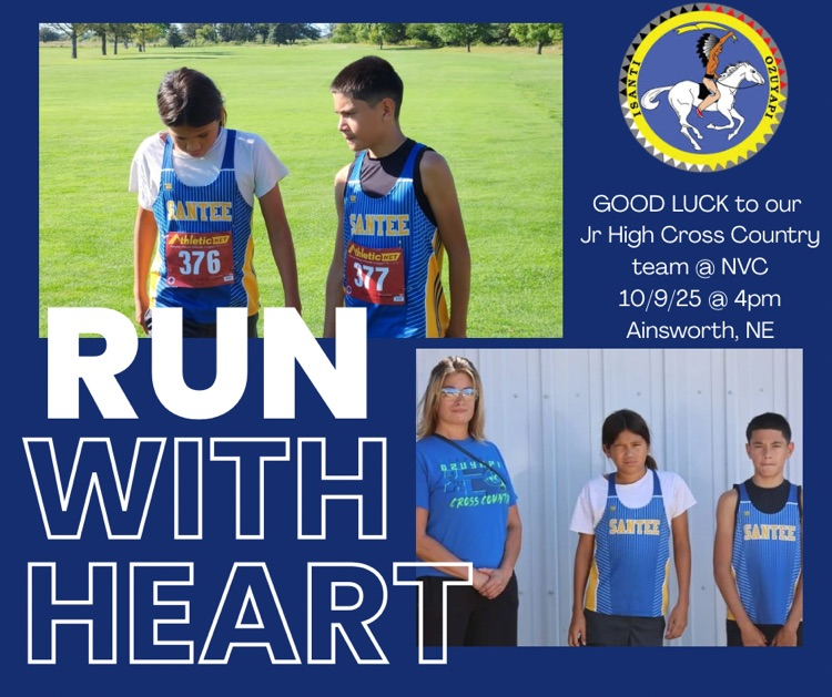 picture of our cross county students and coach advertising for their cross country meet on 10/9/25 in Ainsworth