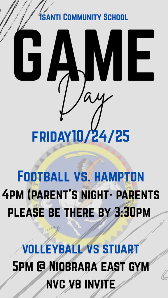 white poster with school logo announcing game day on 10/24/25 football and volleyball