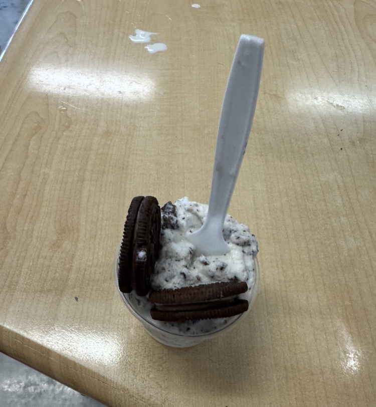 picture of the students finished project- a cup of cream and cookies