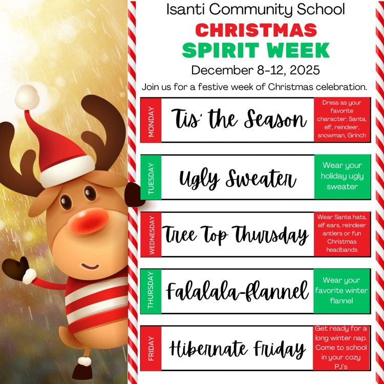 holiday spirit day poster with reindeer in a red and white stripe shirt 
