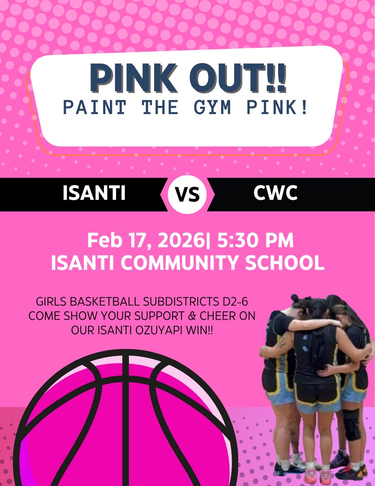 pink background with lady warriors in black uniforms. posting about bball game at 5:30 2/17/26