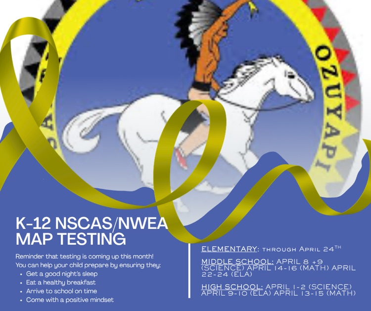 Isanti school logo in the background with a blue overlay. posting about NSCAS & NWEA MAP testing. Begins April through April 24, 2026. 