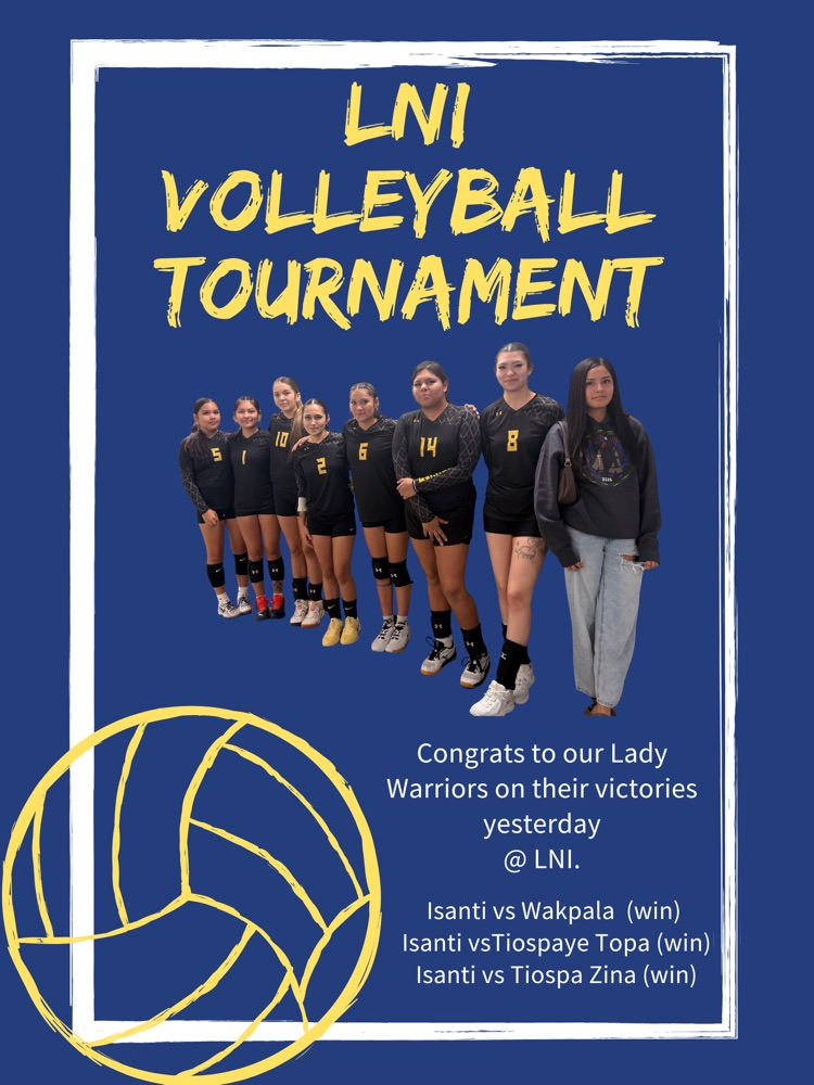 blue background with a yellow volleyball poster congratulating our volleyball team on their wins. picture of our volleyball team 