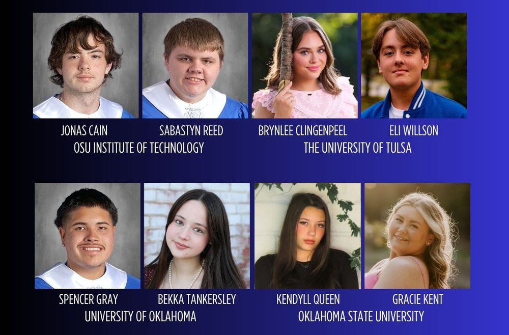 Bartlett Scholarship recipients Jonas Cain, Sabastyn Reed (OSU IT) Brynlee Clingenpeel, Eli Willson (TU) Spencer Gray, Bekka Tankersley (OU), Kendyll Queen, Gracie Kent (OSU)
