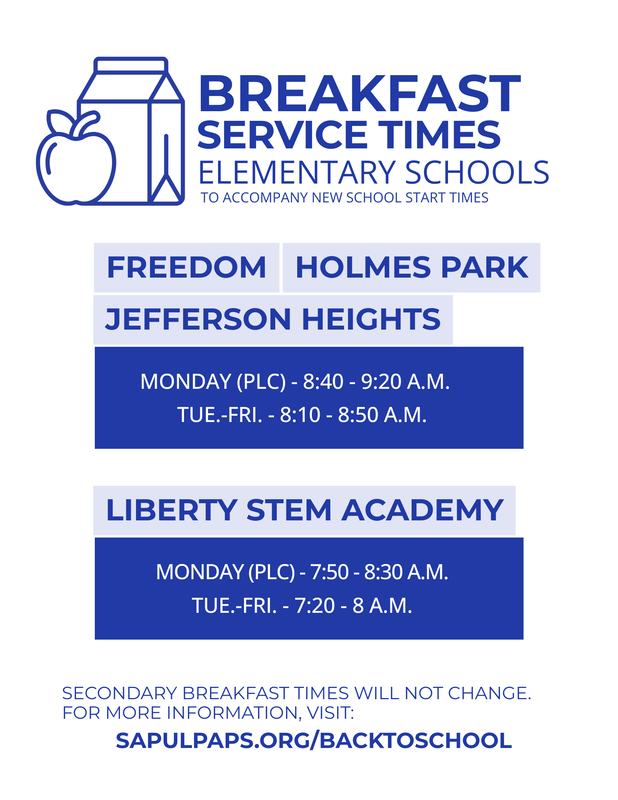 New Elementary Breakfast Service Times (see article for more details)